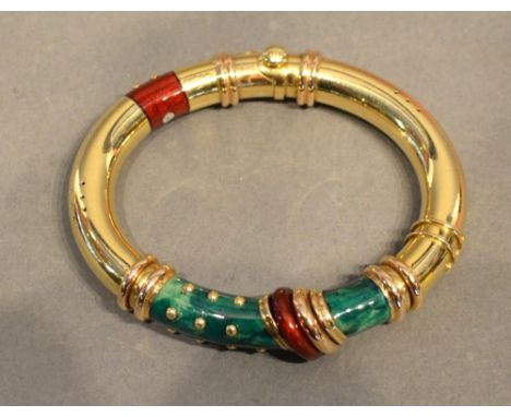 La Nouvelle Bague, an 18 Carat Gold and Enamel Bangle of stylised form, 57.8 grammes 