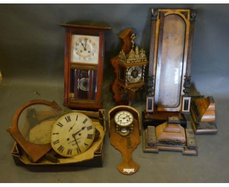 A Brass Mounted Wall Clock, together with various other clock parts, a mahogany cased wall clock and a 19th century longcase 