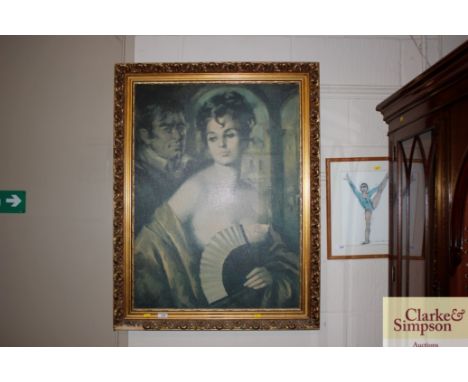 A coloured print in decorative gilt frame 