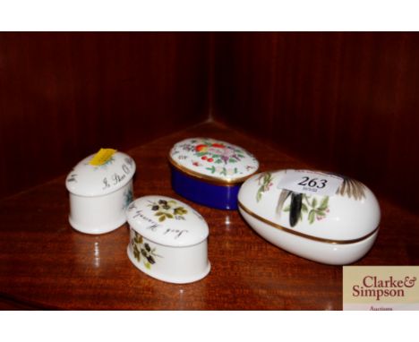 Four porcelain and enamel boxes 