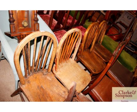 Four elm military stick back dining chairs