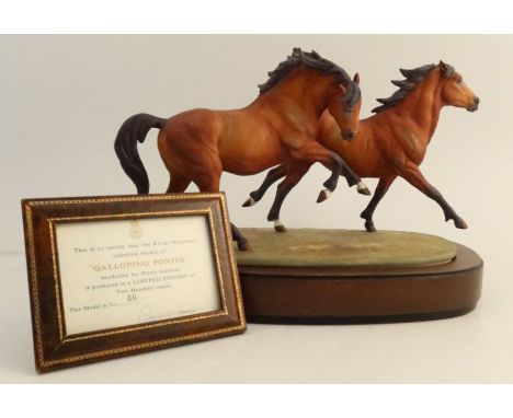 A Royal Worcester limited edition model, Galloping Ponies, modelled by Doris Lindner, plinth and certificate - Perfect