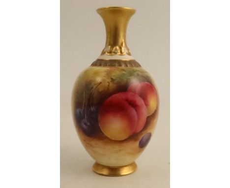 A Royal Worcester vase, decorated to the front with fruit by Moseley, retailed by Maples - No damage or restoration