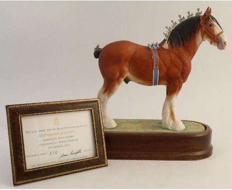 A Royal Worcester limited edition model, Clydesdale Stallion, modelled by Doris Lindner, with plinth and certificate - Perfec