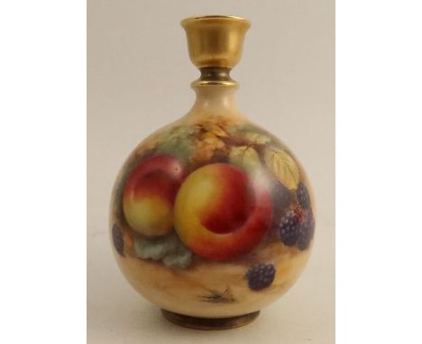 A Royal Worcester vase, the front painted with fruit to a mossy ground by Horace Price, puce mark to the base, height 6ins - 