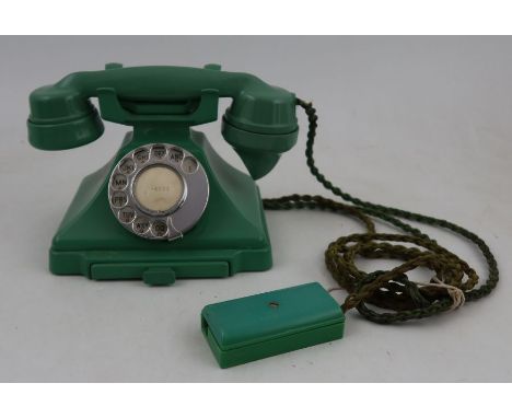 A Rare Jade Green 232L Series British Telephone, the handset marked S-38 GPO No 164 234, with original braided cord, with pul