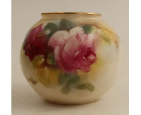 A Royal Worcester globular vase, decorated with roses, shape number G161, height 3ins - Good condition