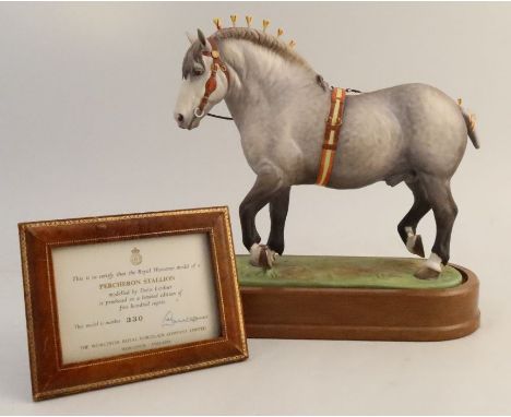 A Royal Worcester limited edition model, Percheron Stallion, modelled by Doris Lindner, with plinth and certificate - Perfect