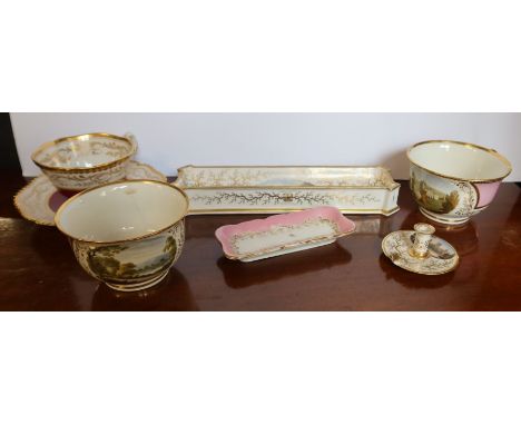 A Flight, Barr &amp; Barr Worcester pen tray, decorated with a titled view of Borrowdale Cumberland, together with a Flight, 