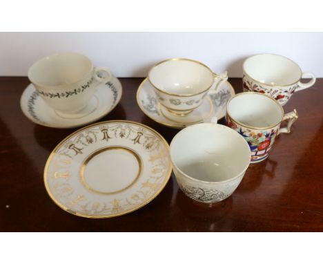 A Barr, Flight &amp; Barr Worcester tea cup and saucer, together with Flight, Barr &amp; Barr cups and saucers, all in variou