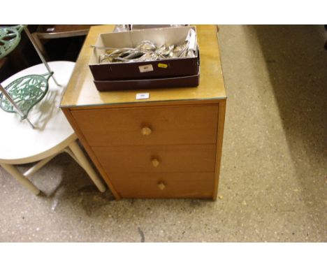 A light oak G-plan style three drawer bedside chest 