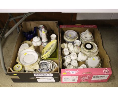 Two boxes of various china, tea cups and saucers etc. 
