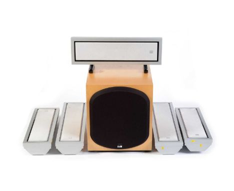 A suite of four Bowers &amp; Wilkins FPM4 wall-mount speakers, together with an FPM5 centre speaker; together with a Bowers &