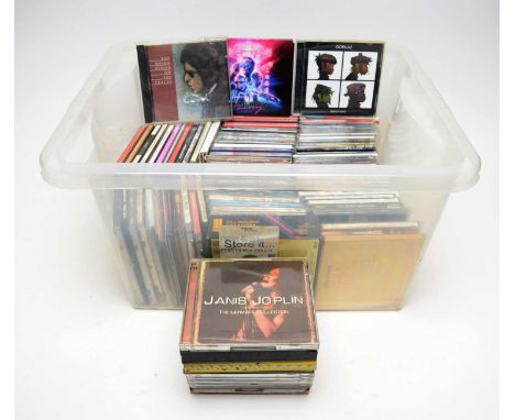 A box of mixed CDs, artists to include: Janis Joplin; Foo Fighters; Fleet Foxes; Lou Reed; Gorillaz; Queen; Joni Mitchell; Ar