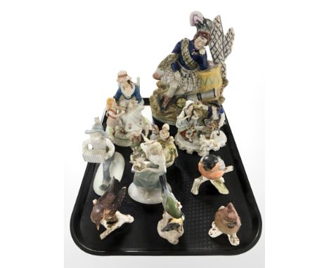 Assorted figures including Goebel birds, Staffordshire figure of a highlander, Bavarian porcelain figures and figure groups, 