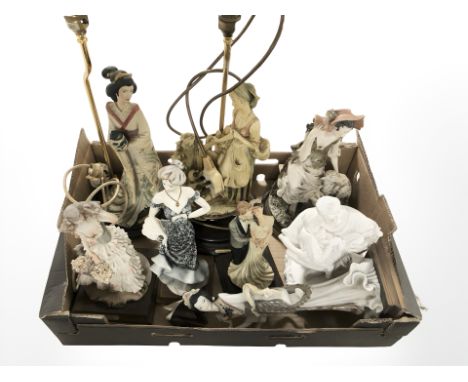 A group of figural lamp bases and further sculptures, some pieces marked 'Made in Italy'. (1 box)