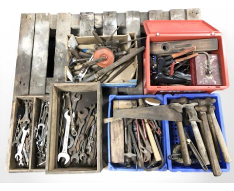 Assorted antique carpentry tools, spanners and similar items. 