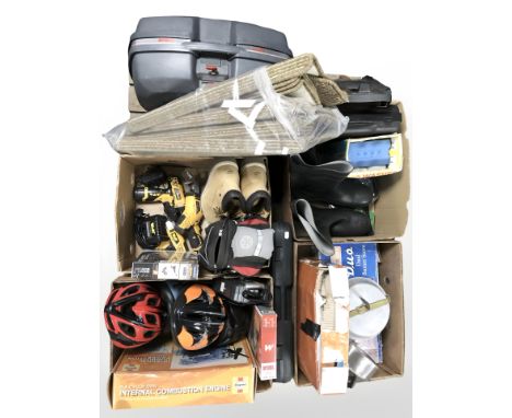 Miscellaneous wares including Wolf electric tools, cycle helmets, Wellington boots, camping equipment, door mats, lockable pl