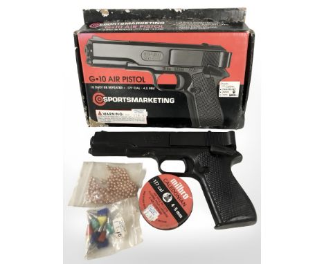 A Sports Marketing G-10 repeater .177 calibre 18 shot BB pistol, with original box, pellets and darts. 