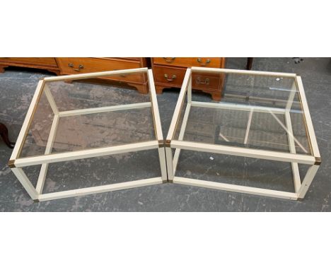 A pair of 20th century Zevi style cream enamel and gilt metal glass inset coffee tables, each 80x80x36cmH 