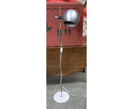 A Swedish 1970s Hemi Klot floorstanding adjustable reading lamp, spun aluminium spherical shade, on an enamelled circular bas