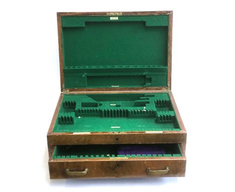 A Garrard &amp; Co. 112 Regent street burr wood art deco fitted canteen (no contents), 52cmW; together with one other by Carr