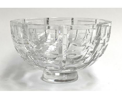 A Swedish Orrefors 'Thousand Windows' glass bowl, 21.5cmD, together with 3 Lisa Mori Austrian crystal stoppers and a further 