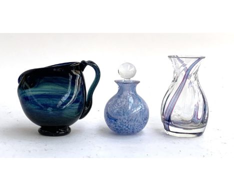 A small art glass jug, hand blown, 11cmH; together with two small art glass vases (3) 