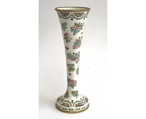 A Halcyon Days enamel posy vase, floral design, 15cmH 