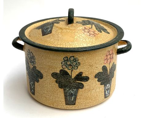 A large enamel bread bin with flower pot design, 40cmW 