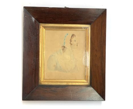 A delicate early 19th century watercolour portrait miniature sketch, in a very nice period frame, of an attractive young woma
