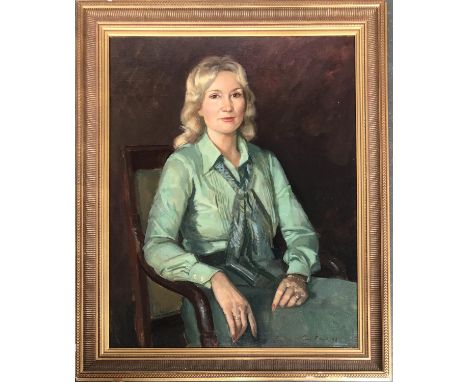20th century portrait of a lady, oil on canvas, dated 1978, signed Carrie (?) Clarke, 75x60cm 