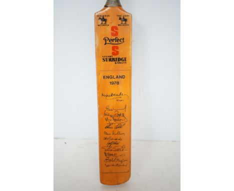 Miniature cricket bat - England 1975 Team signed 44cm