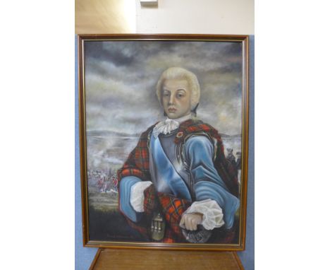 David Wilkinson, half portrait of Bonnie Prince Charlie, oil on canvas, framed 
