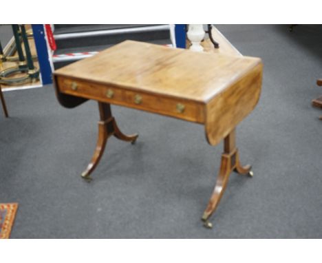 A Regency rosewood banded mahogany sofa table, width 91cm, depth 65cm, height 70cm