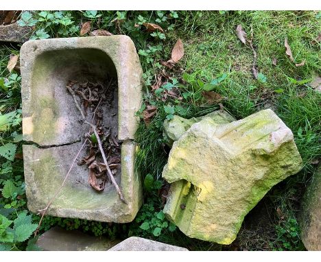 Stone trough x 1 plus decorative stone angel architectural piece showing considerable age.&nbsp; Trough is cracked and measur