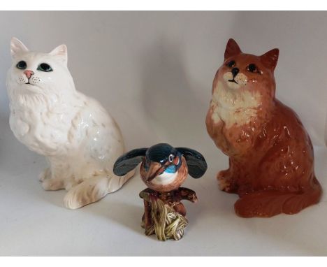 2 large seated Persian&nbsp;Beswick cats and a Beswick Kingfisher.
All back stamped Beswick, cats model No 1867 stand 20cm ta