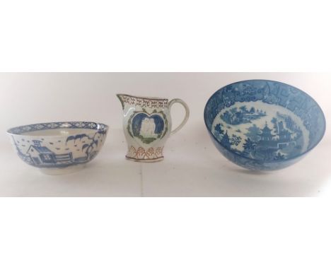 A transfer printed Spode pearlware punch bowl in the Queen Charlotte pattern C1810.
A hand painted pearlware fruit&nbsp; bowl