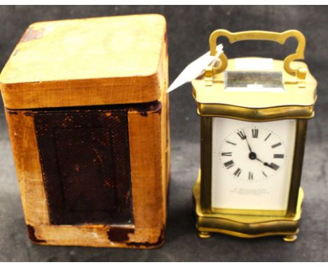 A gilt brass carriage clock, early 20th century, French eight day movement, the dial marked for V. Samuel, 65A Gracechurch St