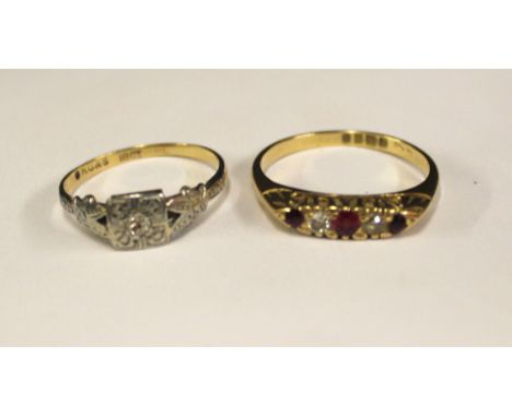 Joblot of Two 18ct Gold rings. Total gross weight: 4.58 grams.&nbsp;

The 18ct Yellow Gold Ruby and Diamond Five Stone ring.&