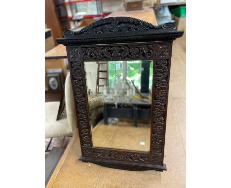 Large Antique carved oak bevelled edged mirror. Measurements:
20th Century Oak Barometer no glass
