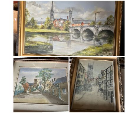 Watercolour Milwich Church 31 x 41 cm,&nbsp; St Mary's Derby 50 x 75cm, Frawing, Iron Gate Derby 21 x 15cm&nbsp; (3)&nbsp;