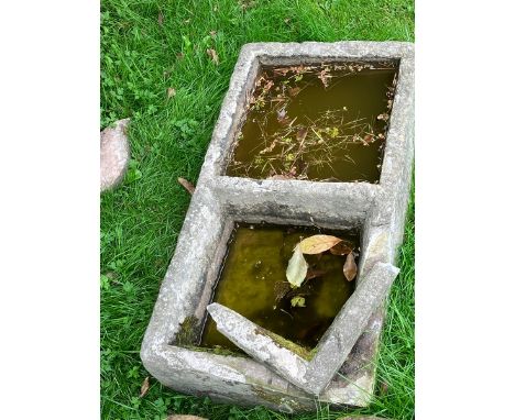 Cracked edge double stone trough, 34" x 18" approximately&nbsp;