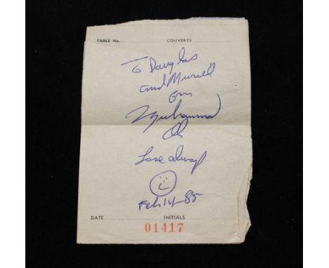 Muhammed Ali Personalized Autograph on a blank dinner order ticket.&nbsp;