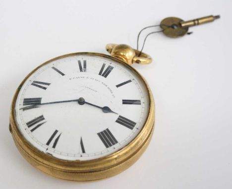 Payne &amp; Co of London - a late Victorian gilt brass cased Goliath pocket watch, the white enamel Roman dial signed W Payne