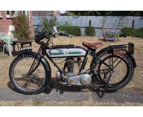 A 1915 Triumph 499cc motorcycleRegistration No. XA 4988Chassis No. 1017MSEngine No. 43740U1MIn black with grey and green fuel