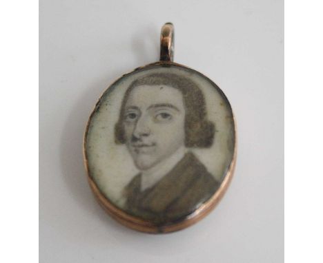 Circa 1760 English school - portrait mourning miniature on ivory, the obverse being the bust of a gentleman, the reverse with