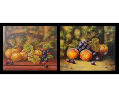 John F Smith (b.1934) - Pair; Still life with fruit, oil on board, each signed lower right, 25 x 30cmNote: John Smith was emp