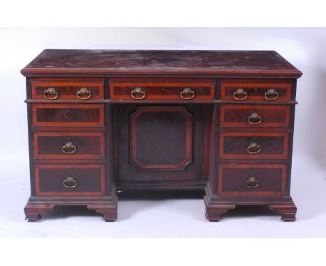 T Willson of Great Queen Street, London - a circa 1900 mahogany and rosewood crossbanded kneehole desk, having an arrangement