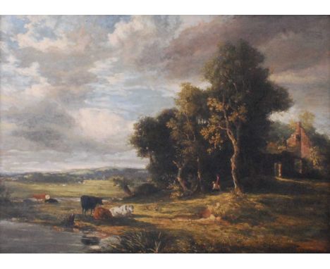 George Vincent (1796-1832) - Landscape with figures and cattle, oil on panel, signed with monogram lower right and dated 1831